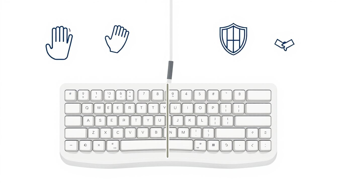 Az ergonómikus billentyűzet csökkenti a túlterhelés miatti sérüléseket.