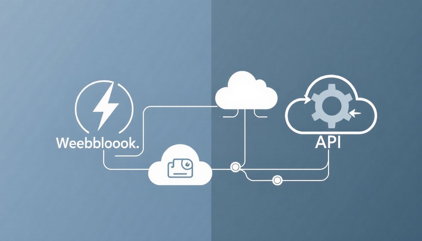 A webhook valós idejű értesítést küld, míg az API lekérdez.