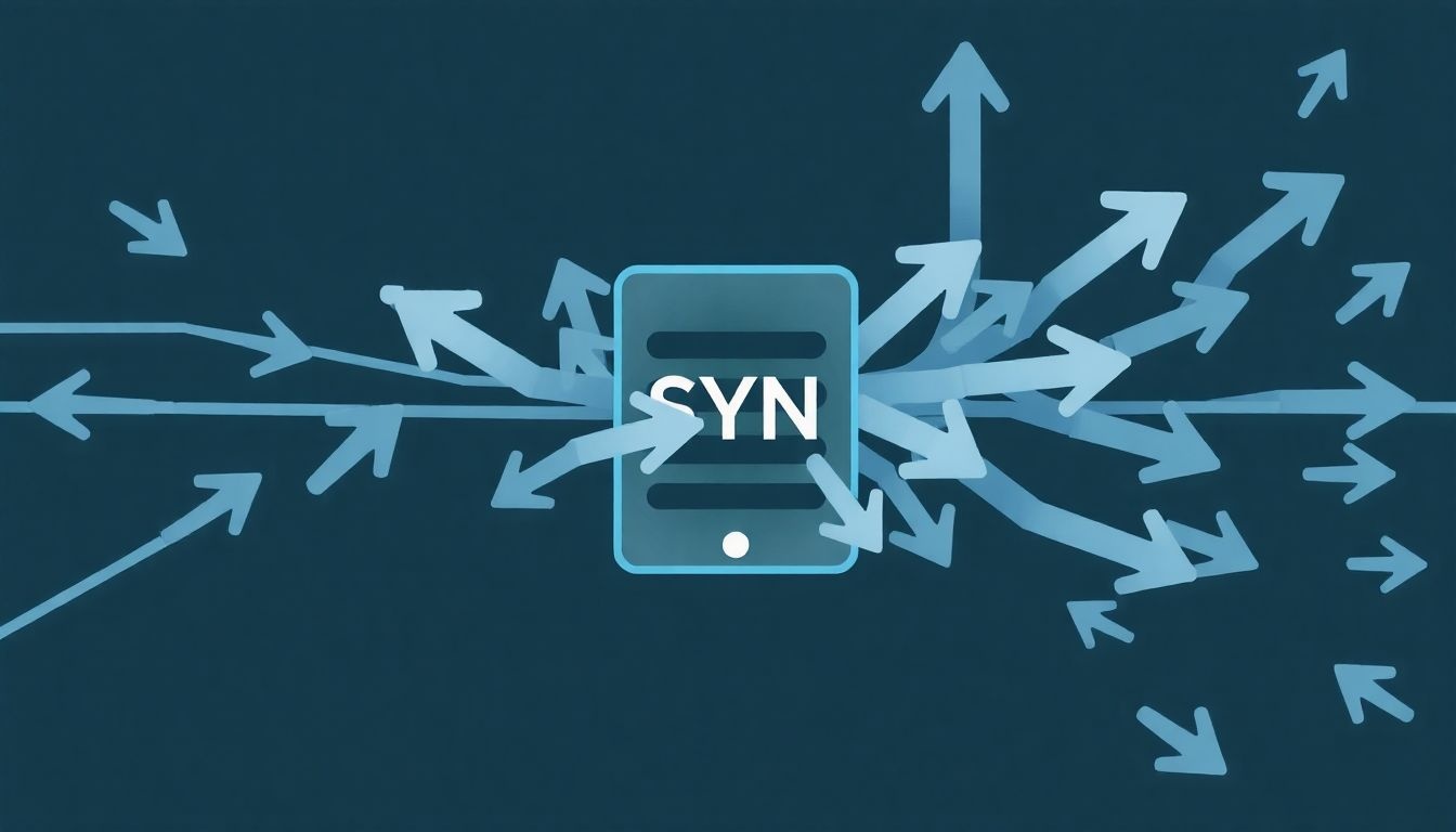 A SYN flood támadás túlterheli a szerver TCP kapcsolatkezelő kapacitását.